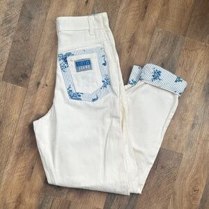 Vintage Breaker Jeans with Floral Cuff, Patch & Pocket Detail